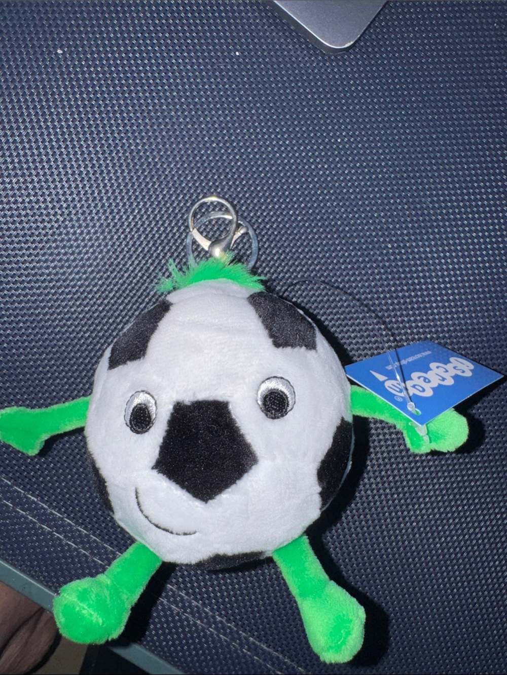 Plush Soccer Ball Keyring Toy - Green & White